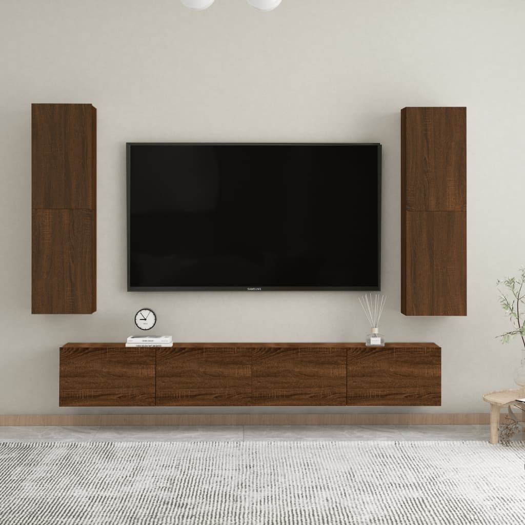 vidaXL væghængte tv-skabe 2 stk. 30,5x30x110 cm brun egetræsfarve