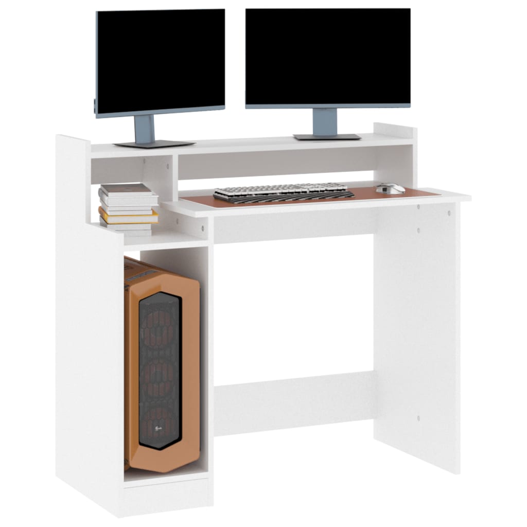 vidaXL skrivebord med LED-lys 97x45x90 cm konstrueret træ hvid