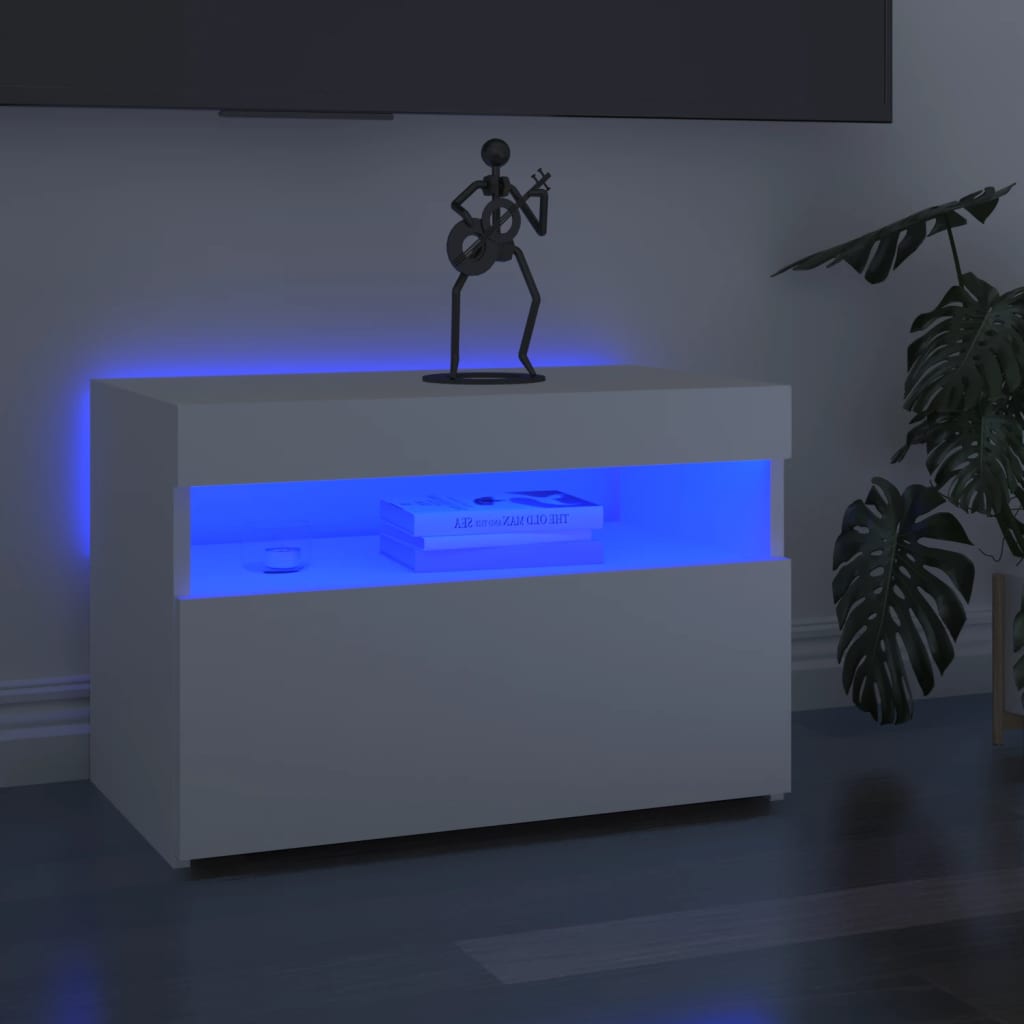vidaXL tv-bord med LED-lys 60x35x40 cm hvid