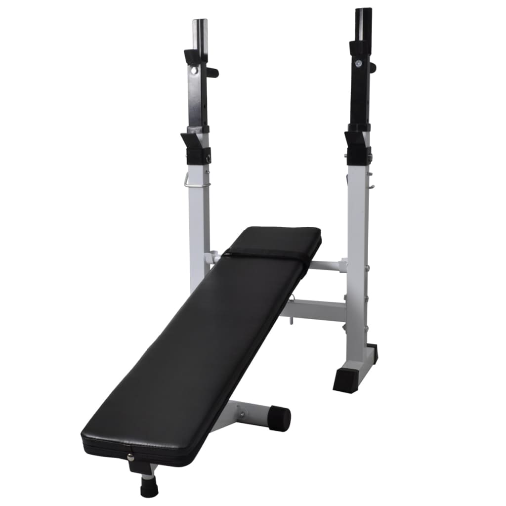 vidaXL træningsbænk med vægtstativ, vægtstang- og håndvægtsæt 60,5 kg