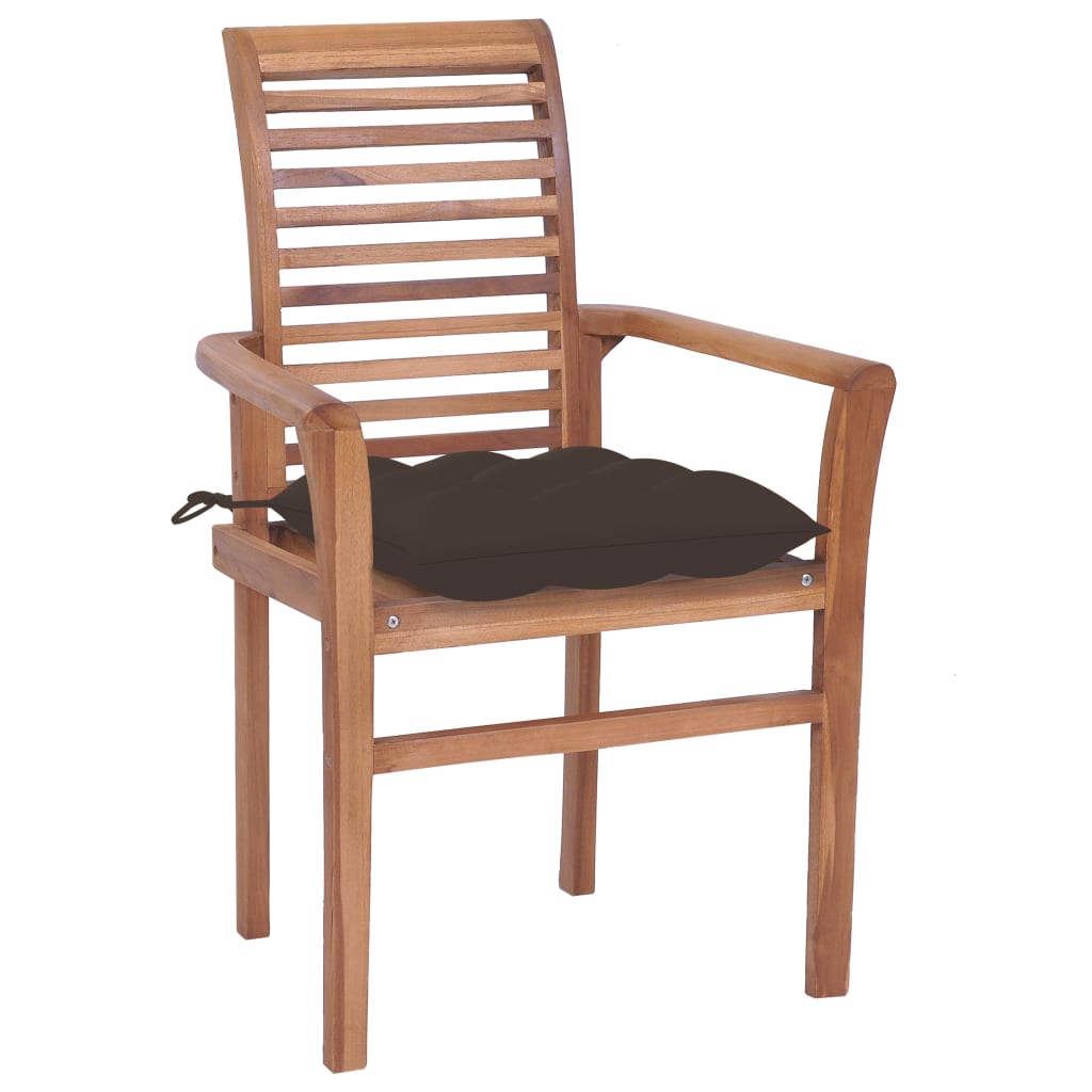 vidaXL spisebordsstole 8 stk. med gråbrune hynder massivt teaktræ
