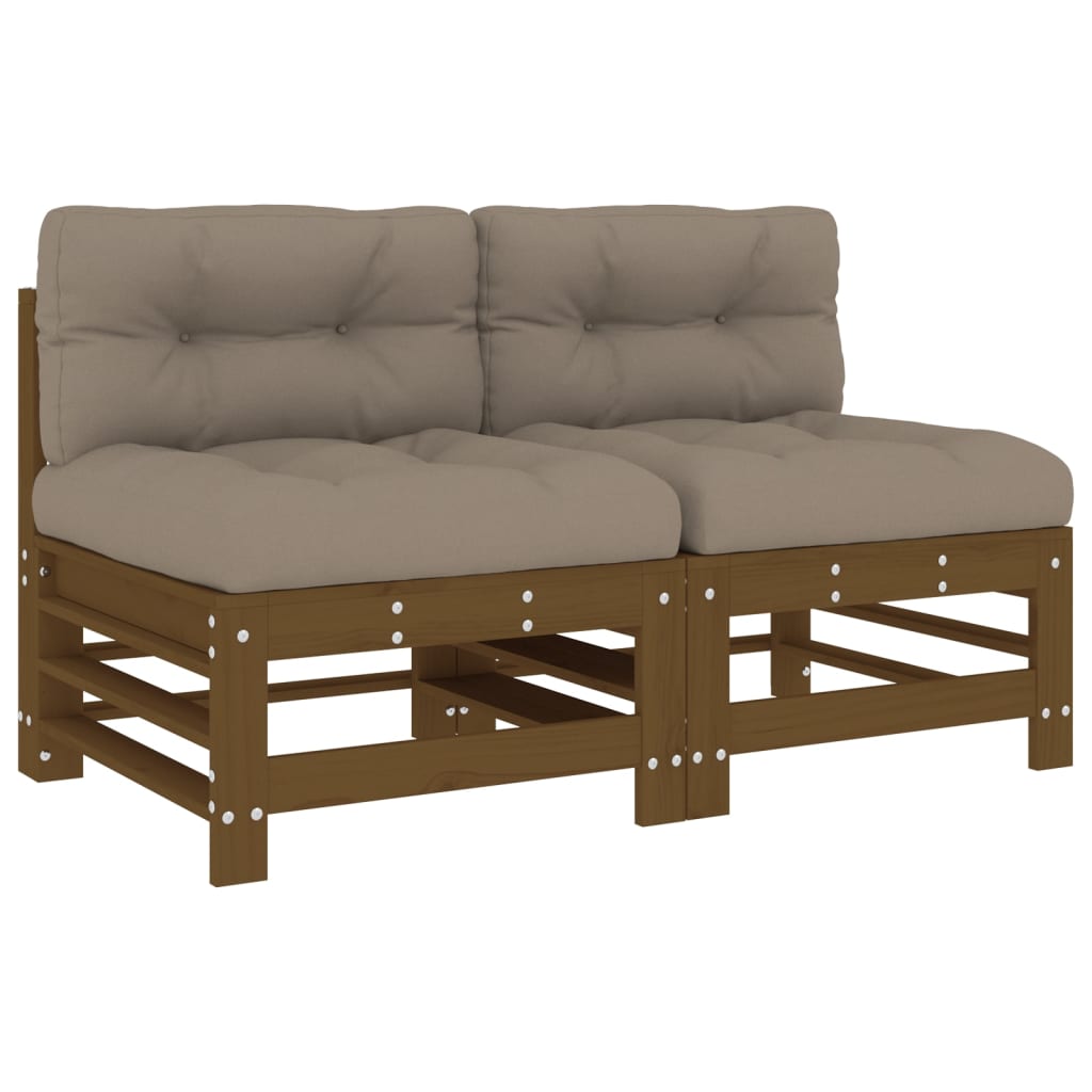 vidaXL midtermoduler til sofa 2 stk. med hynder massivt fyrretræ brun