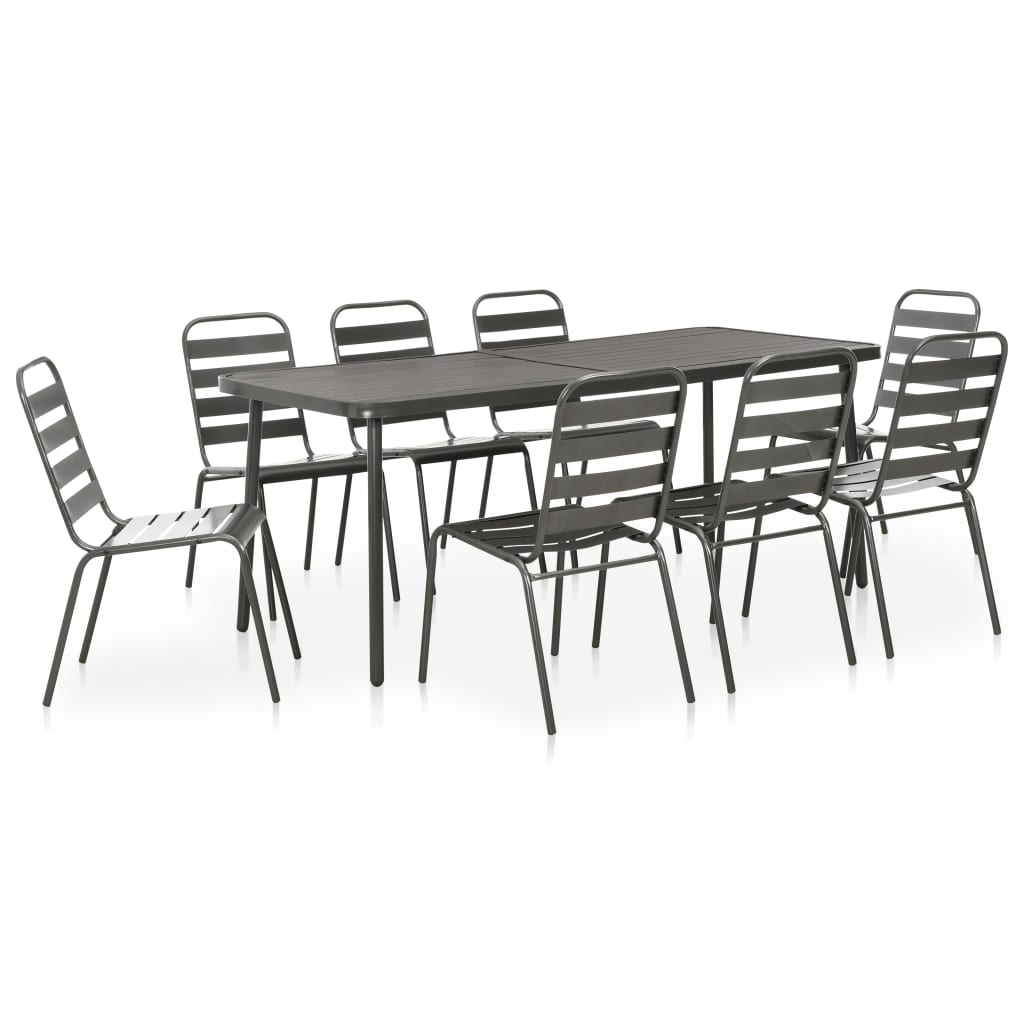 vidaXL udendørs spisebordssæt 9 dele stål mørkegrå