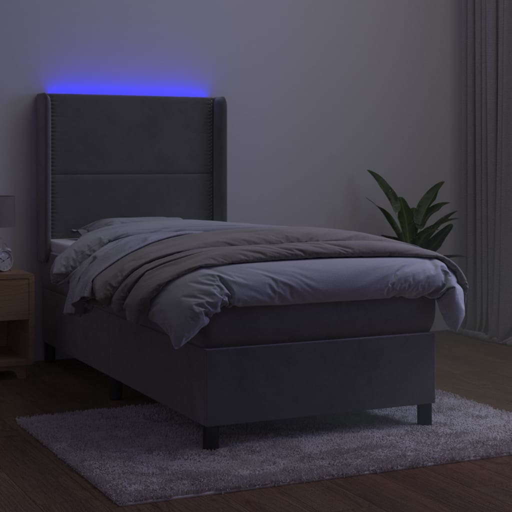 vidaXL kontinentalseng med LED-lys 90x200 cm fløjl lysegrå