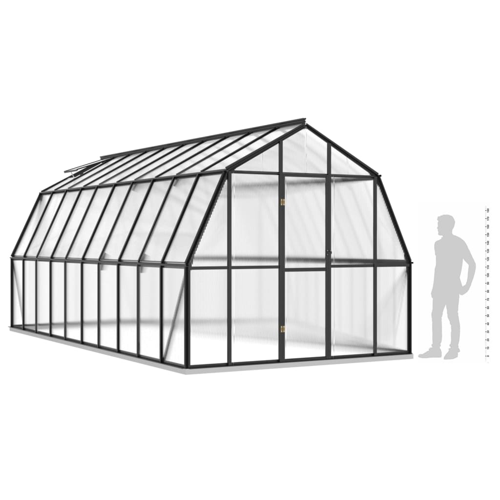 vidaXL drivhus med fundamentramme 15,74 m² aluminium antracitgrå