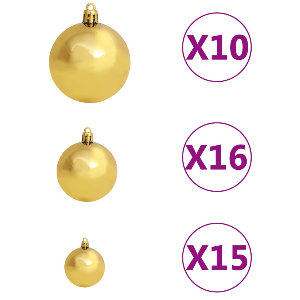 vidaXL kunstigt juletræ med lys og kuglesæt 210 cm PET guldfarvet