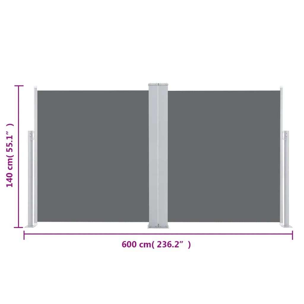 vidaXL sammenrullelig sidemarkise 140 x 600 cm antracitgrå
