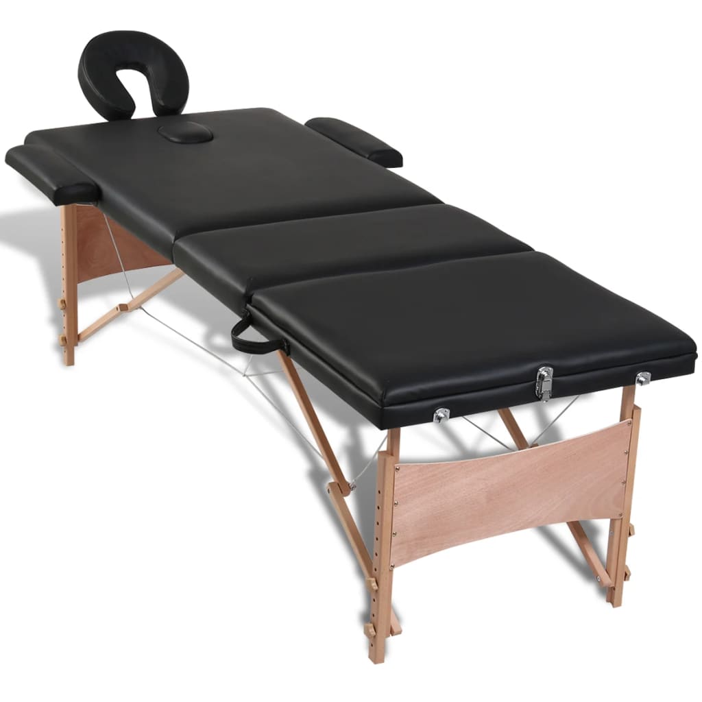 vidaXL sammenfoldeligt massagebord med træstel 3 zoner sort