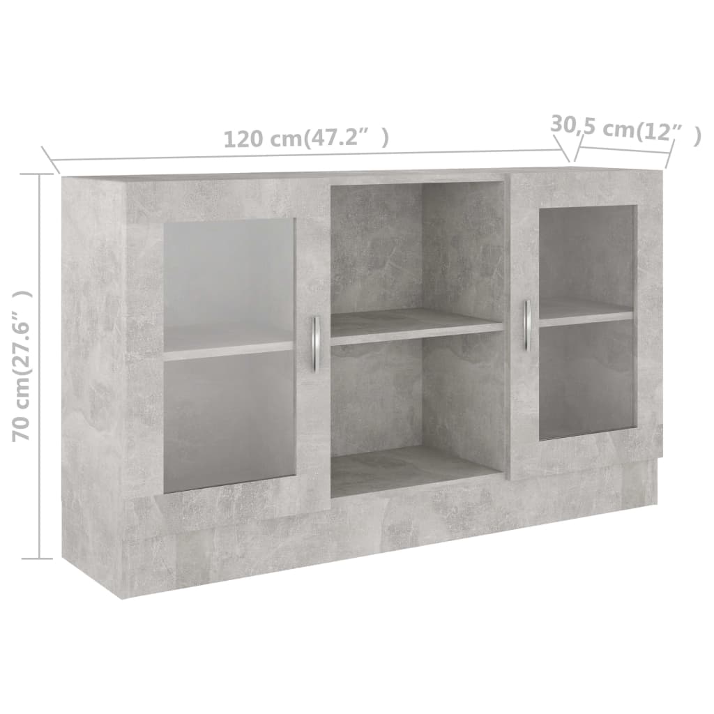 vidaXL vitrineskab 120x30,5x70 cm spånplade betongrå
