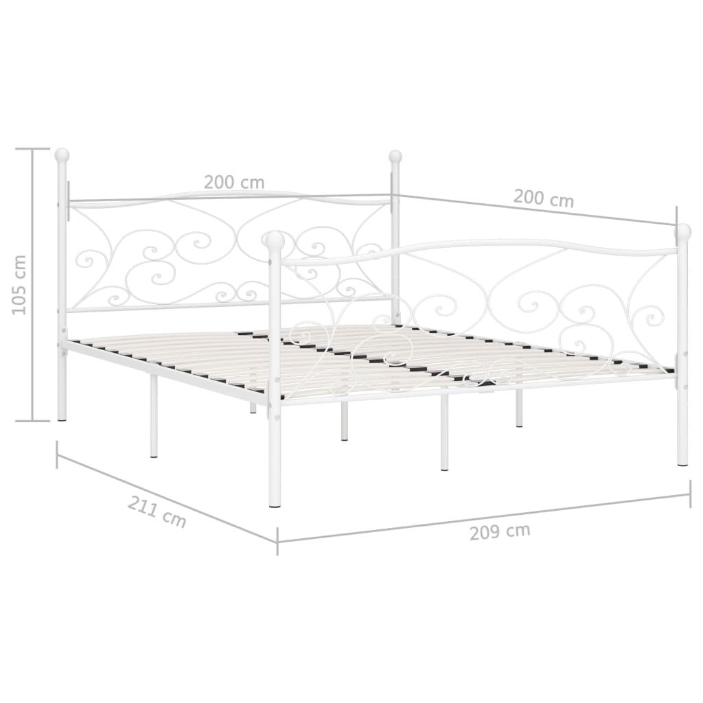 vidaXL sengestel med lamelbund 200 x 200 cm metal hvid
