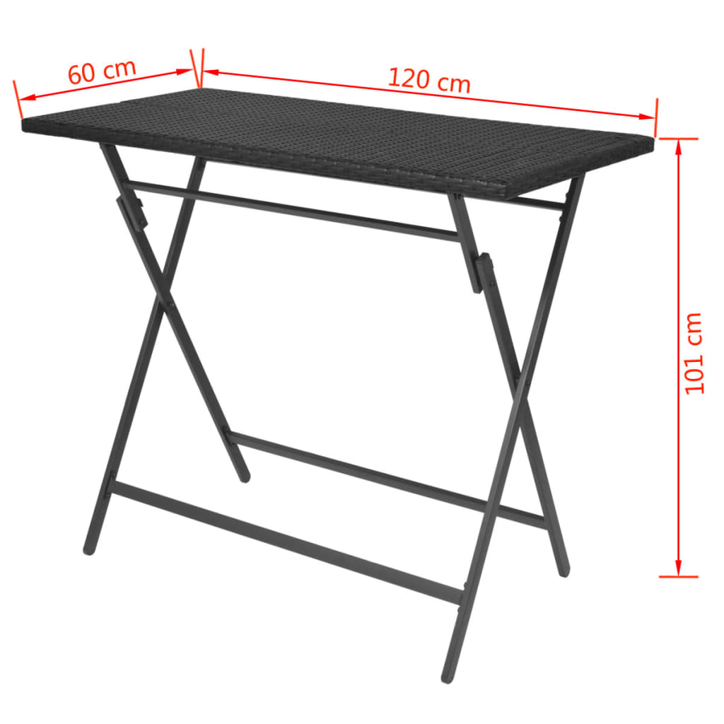 vidaXL foldbart udendørs spisebordssæt 5 dele stål polyrattan sort