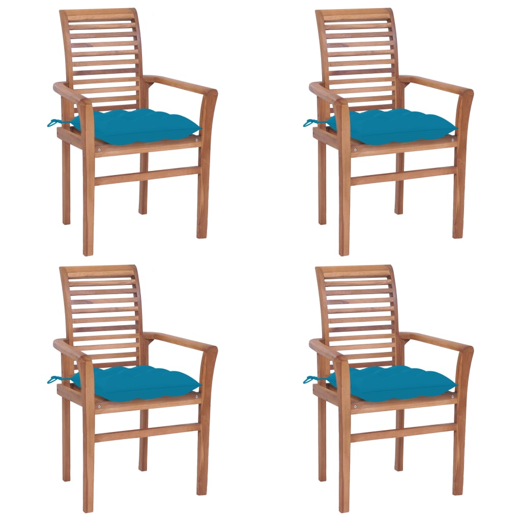 vidaXL spisebordsstole 4 stk. med lyseblå hynder massivt teaktræ