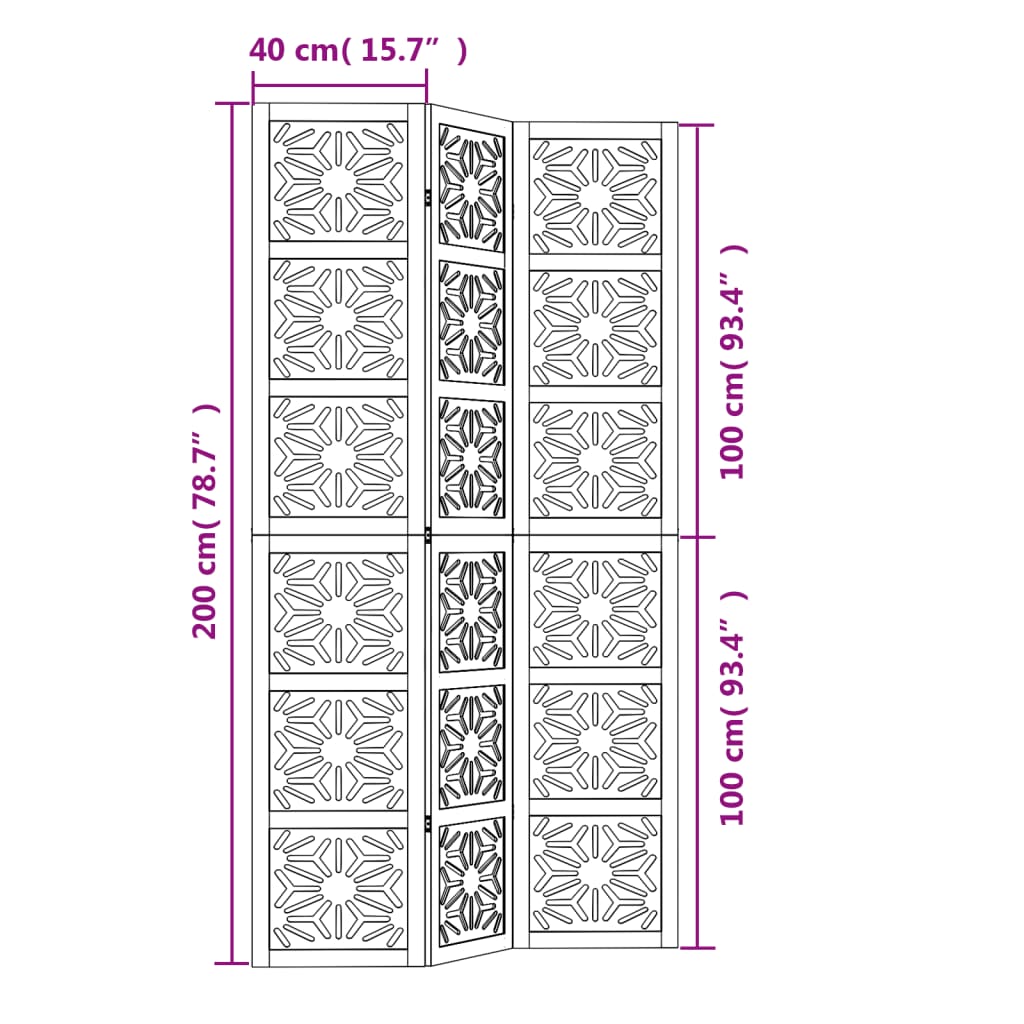 vidaXL rumdeler 3 paneler massivt kejsertræ brun og sort