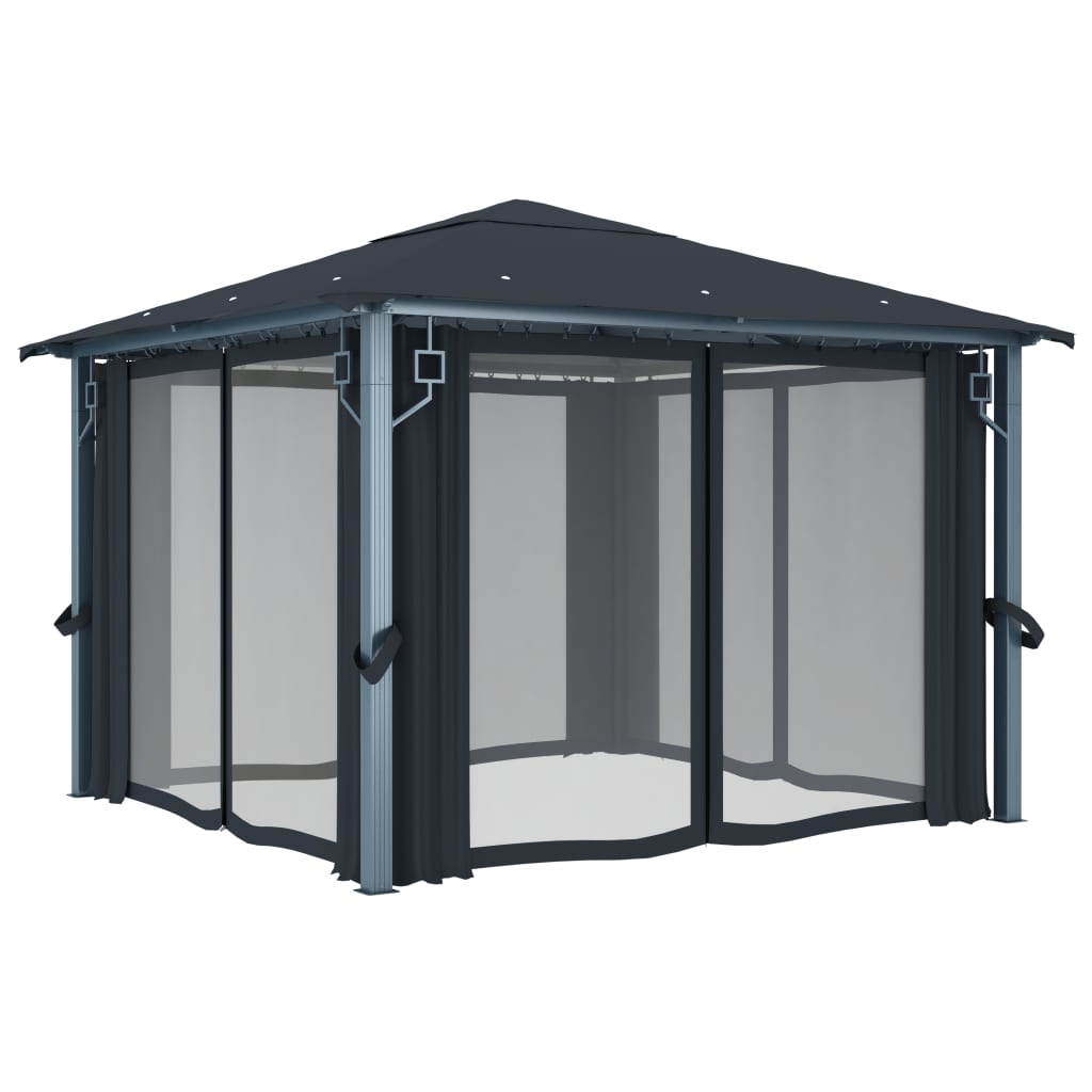 vidaXL havepavillon med gardin 300x300 cm aluminium antracitgrå
