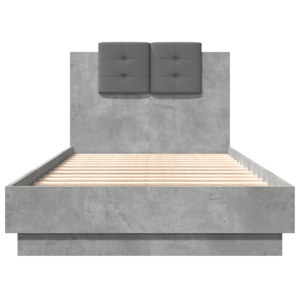 vidaXL sengeramme med sengegavl og LED-lys 90x190 cm betongrå