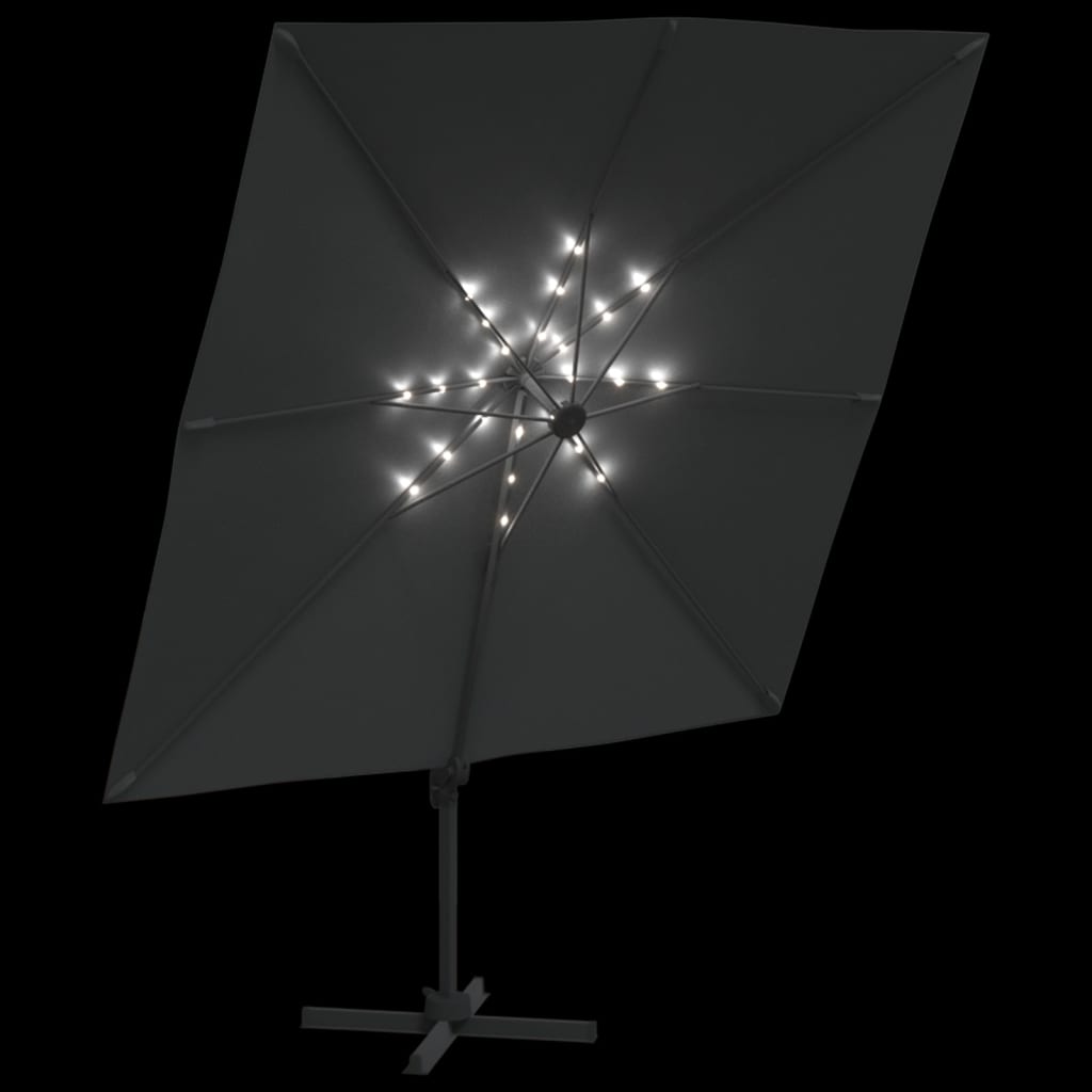 vidaXL hængeparasol med LED-lys 400x300 cm antracitgrå