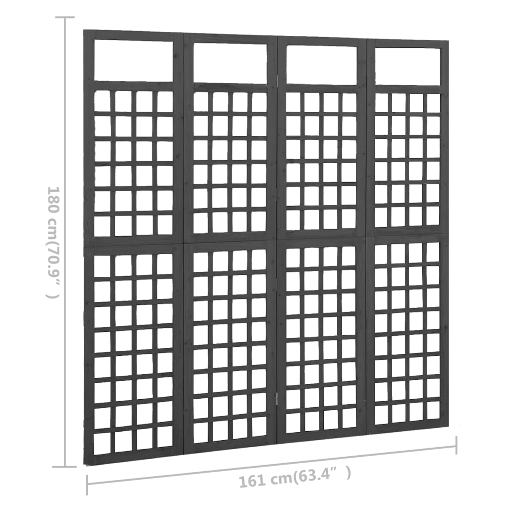 vidaXL 4-panels rumdeler/espalier 161x180 cm massivt grantræ sort