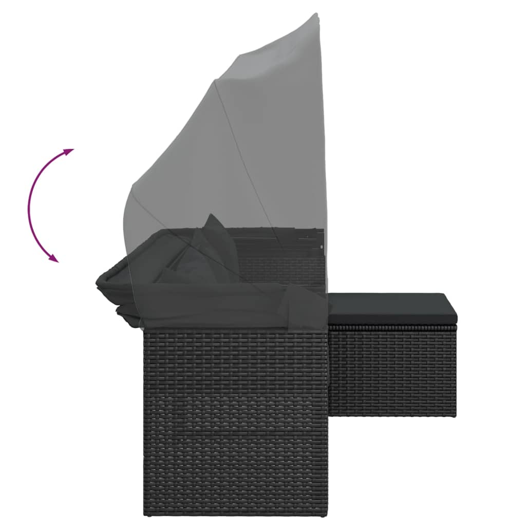 vidaXL 3-personers havesofa med tag og fodskammel polyrattan sort