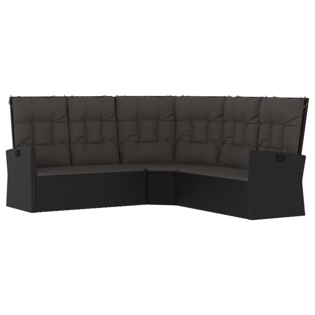 vidaXL hjørnemodul til sofa med hynder polyrattan sort