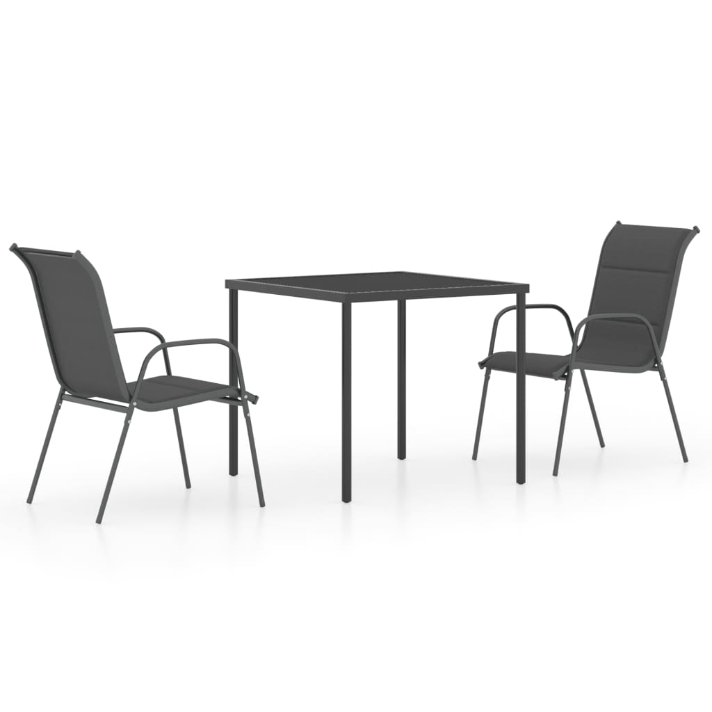 vidaXL udendørs spisebordssæt 3 dele stål antracitgrå