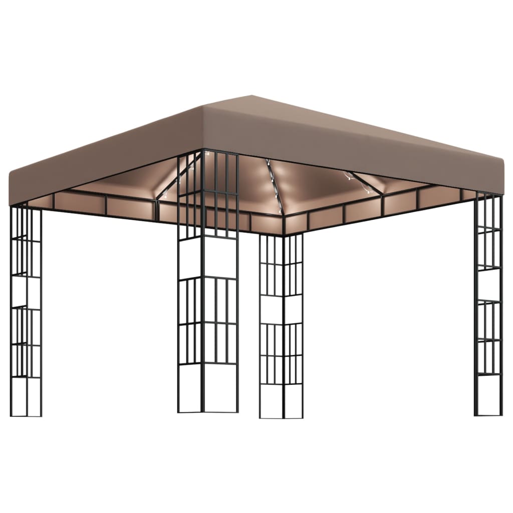 vidaXL pavillon med LED-lyskæder 3x3 m gråbrun