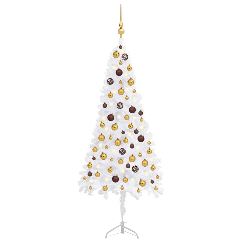 vidaXL kunstigt juletræ til hjørner LED og kuglesæt 120 cm PVC hvid