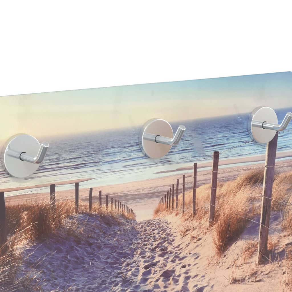 vidaXL væghængt knagerække 40x25 cm hærdet glas stranddesign