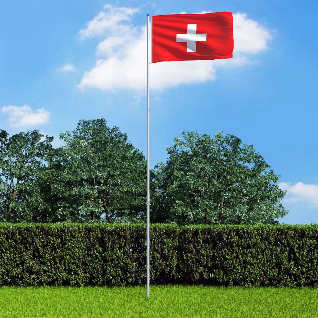 vidaXL Schweiz' flag og flagstang 6 m aluminium