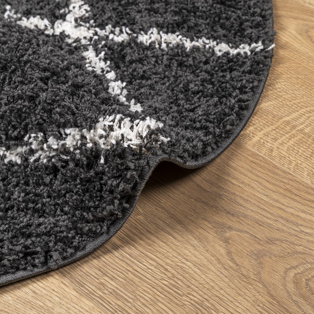 vidaXL shaggy gulvtæppe PAMPLONA Ø 100 cm høj luv sort og cremefarvet