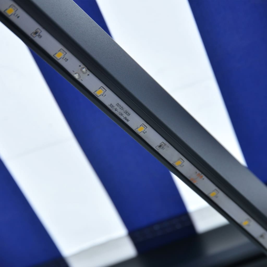 vidaXL markise m. LED-lys 400x300 cm manuel betjening blå og hvid