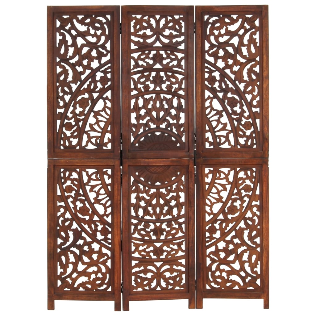 vidaXL 3-panels rumdeler håndskåret 120 x 165 cm massivt mangotræ brun