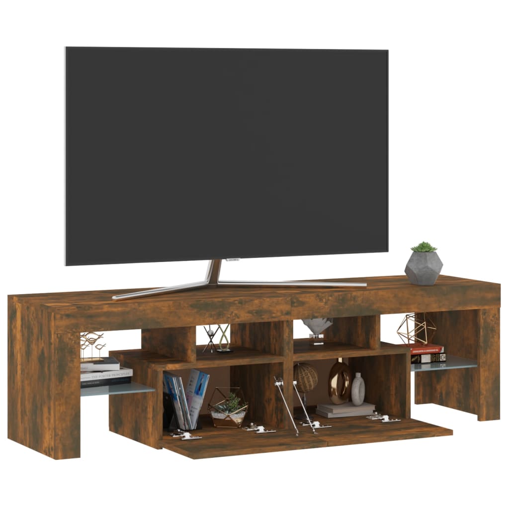 vidaXL tv-bord med LED-lys 140x36,5x40 cm røget egetræsfarve