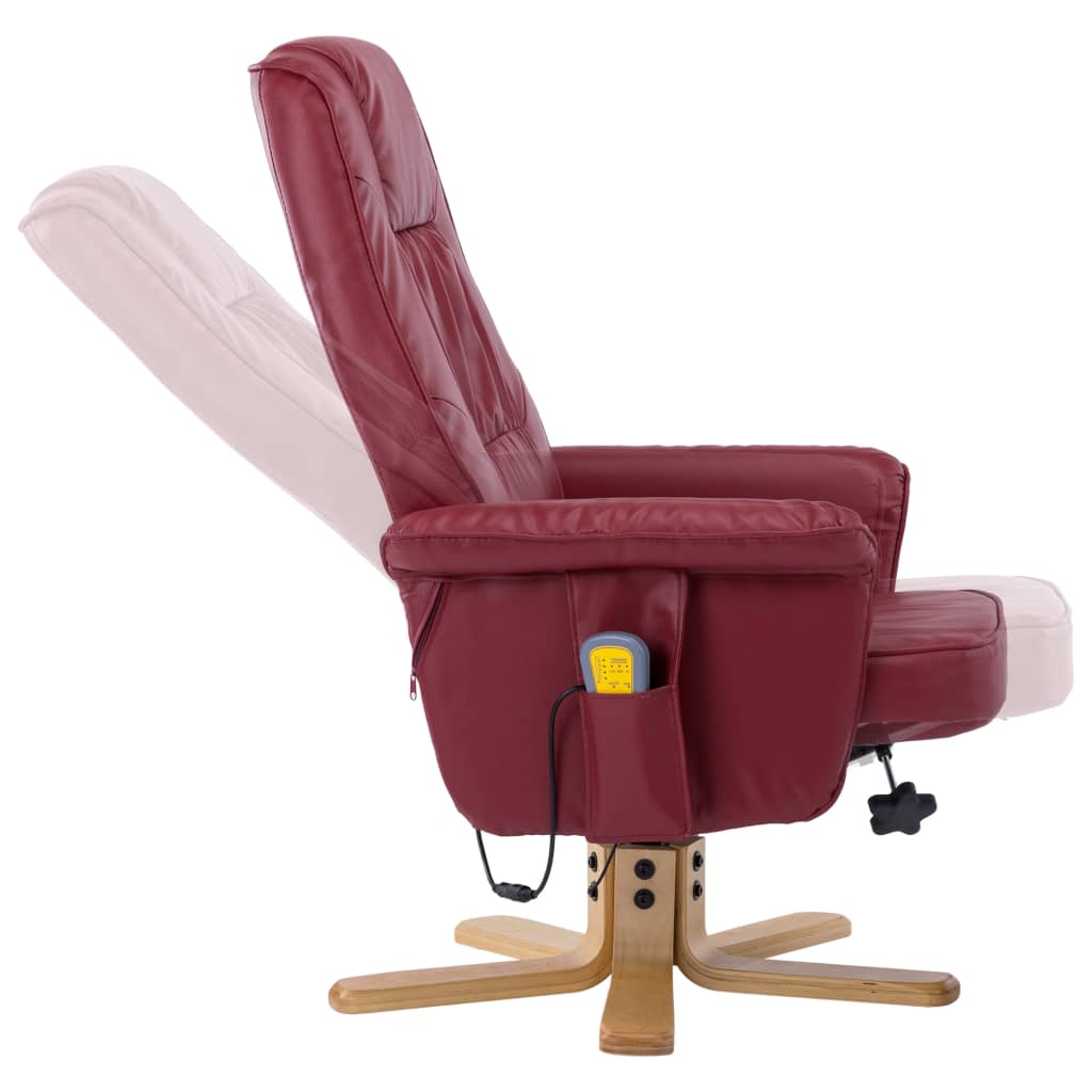 vidaXL massagelænestol med fodskammel vinrød kunstlæder