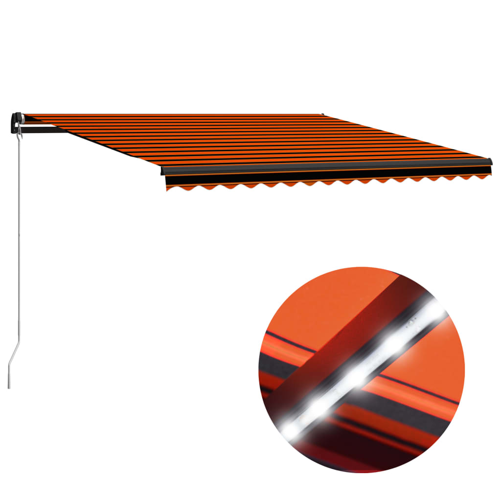 vidaXL markise m. LED-lys 400x300 cm manuel betjening orange og brun