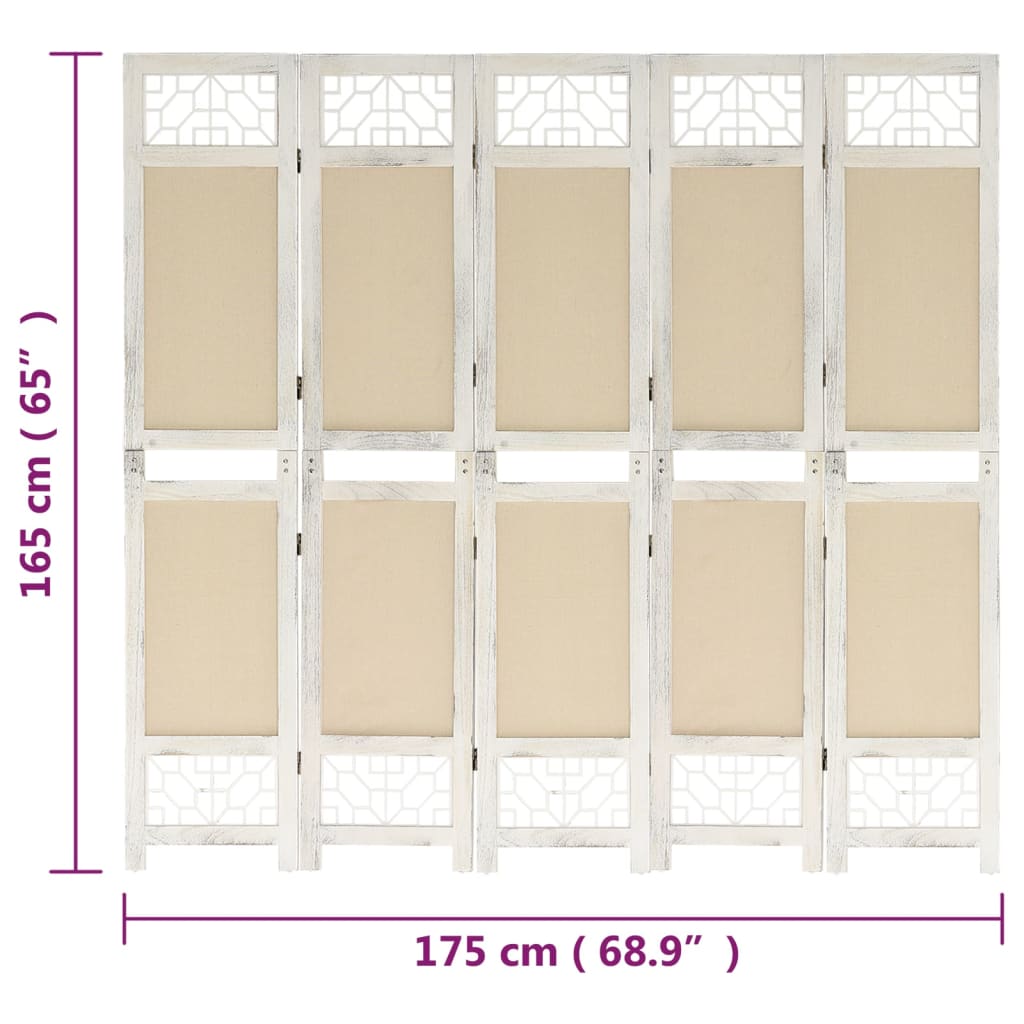 vidaXL 5-panels rumdeler 175x165 cm stof cremefarvet