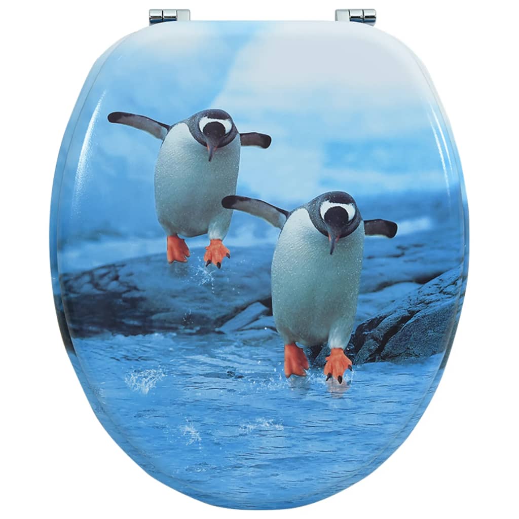 vidaXL toiletsæde med låg MDF pingvindesign
