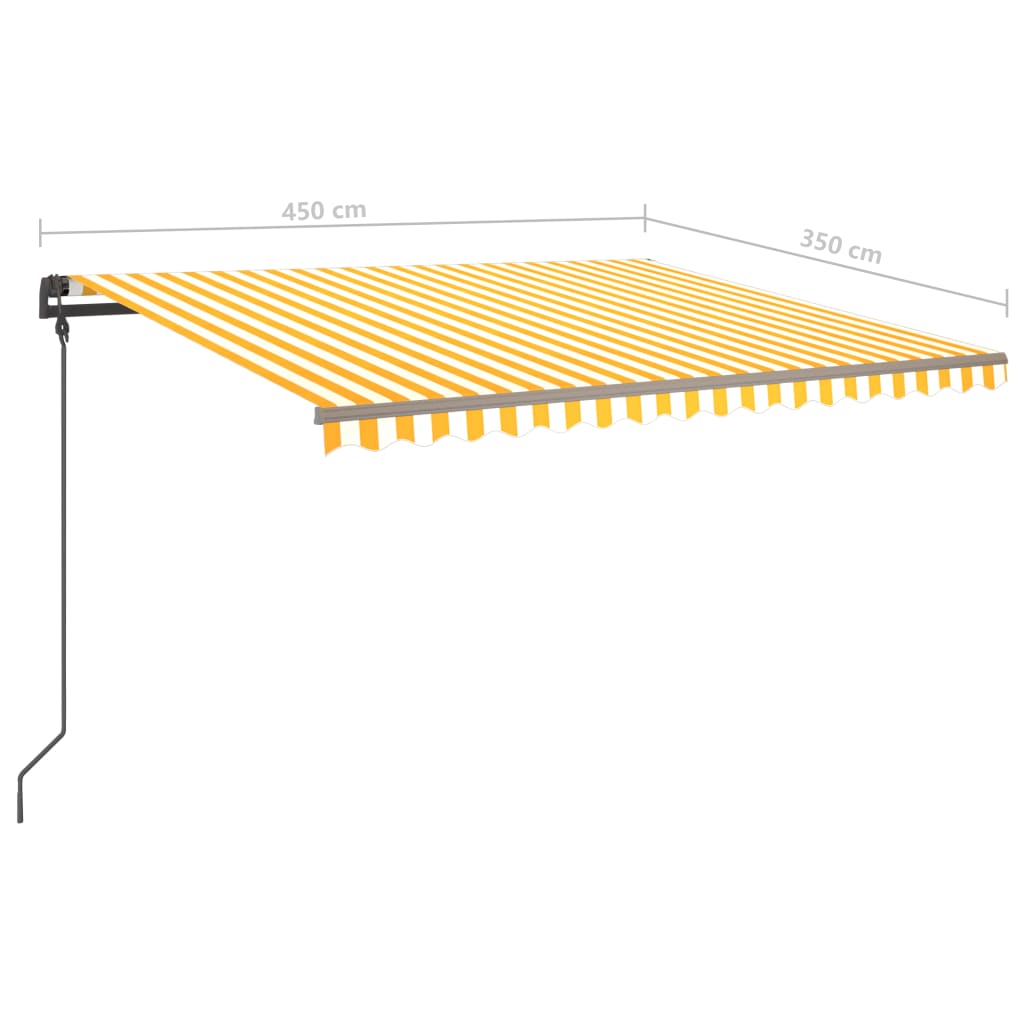 vidaXL markise med stolper 4,5x3,5 m automatisk gul og hvid