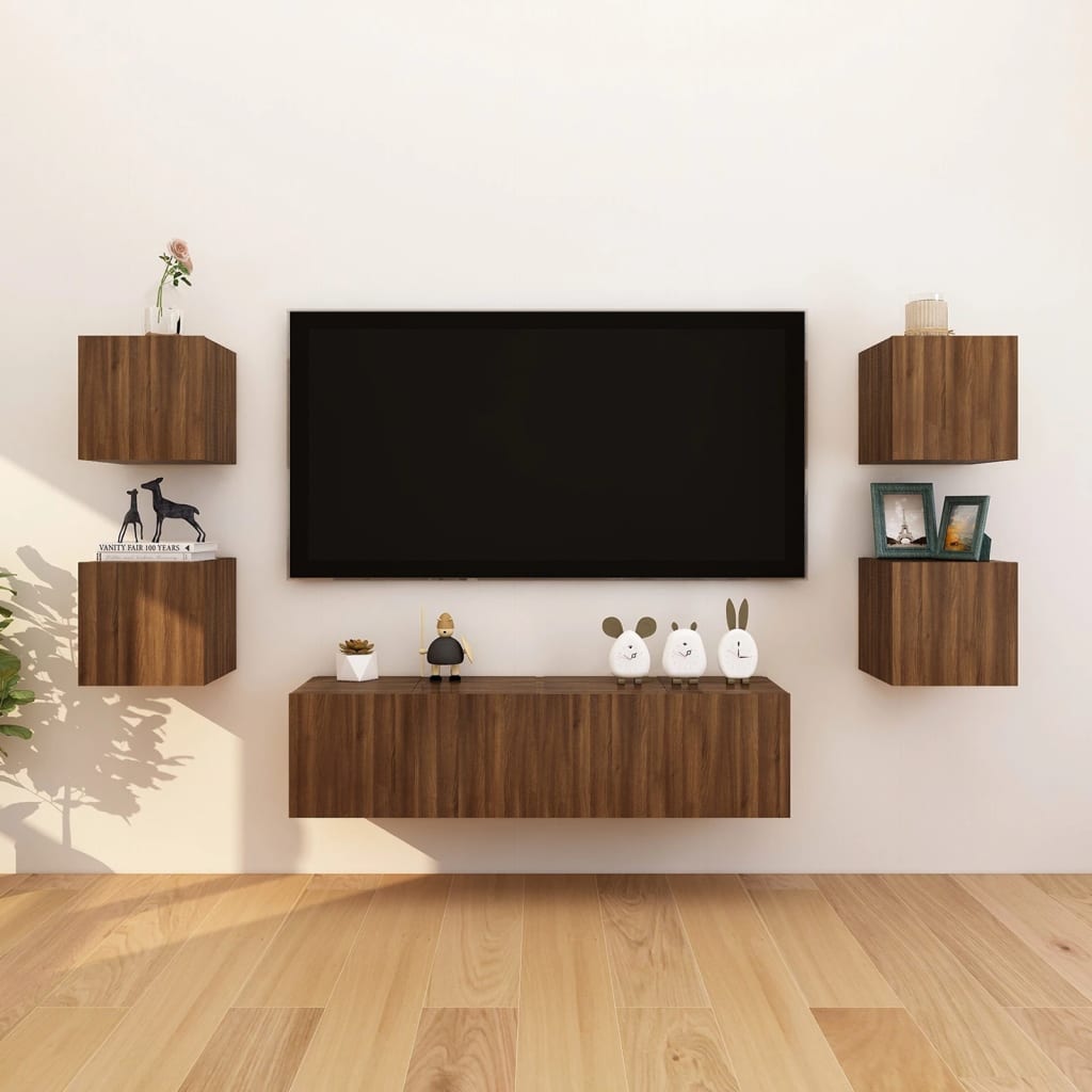 vidaXL væghængte tv-skabe 8 stk. 30,5x30x30 cm brun egetræsfarve