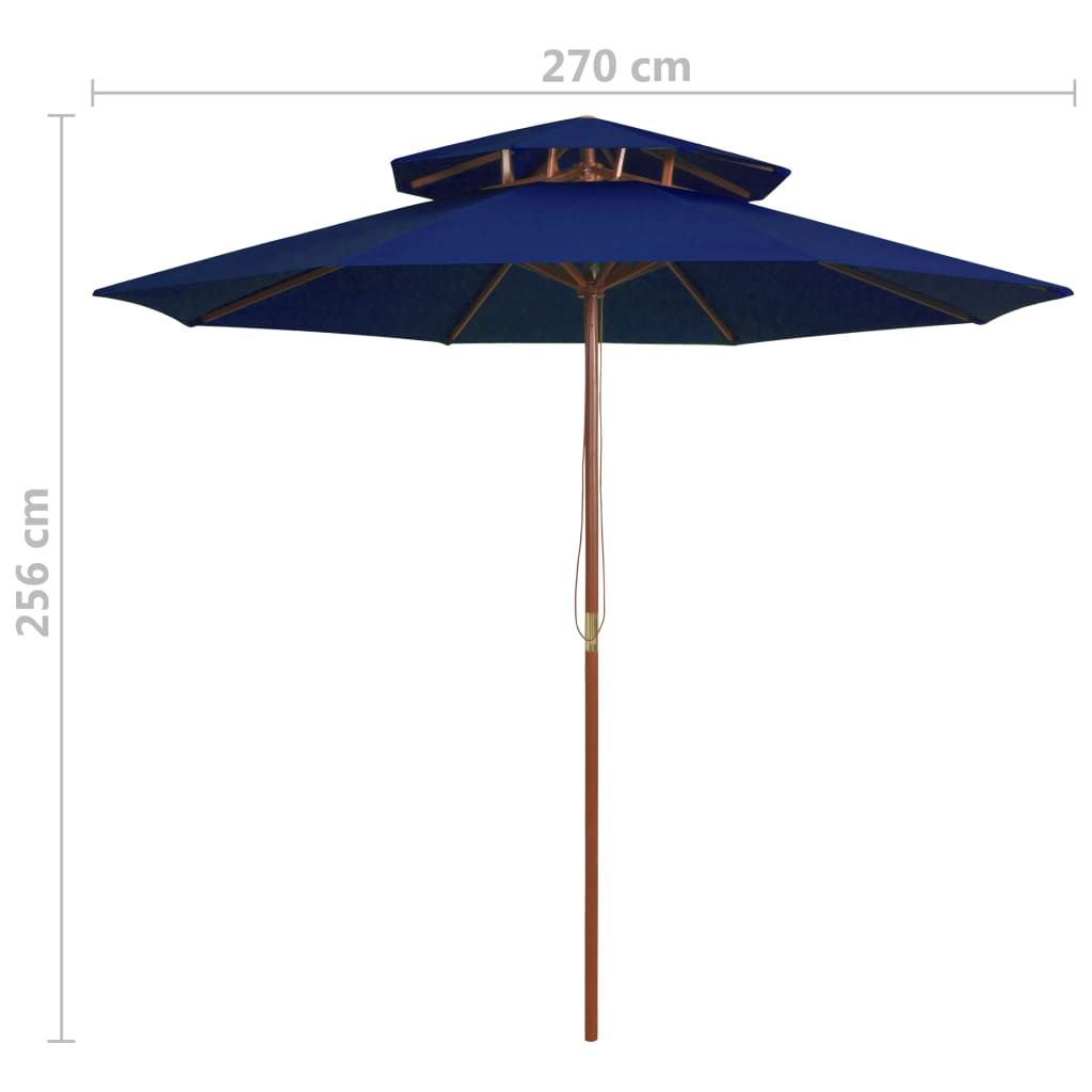 vidaXL dobbelt parasol med træstang 270 cm blå