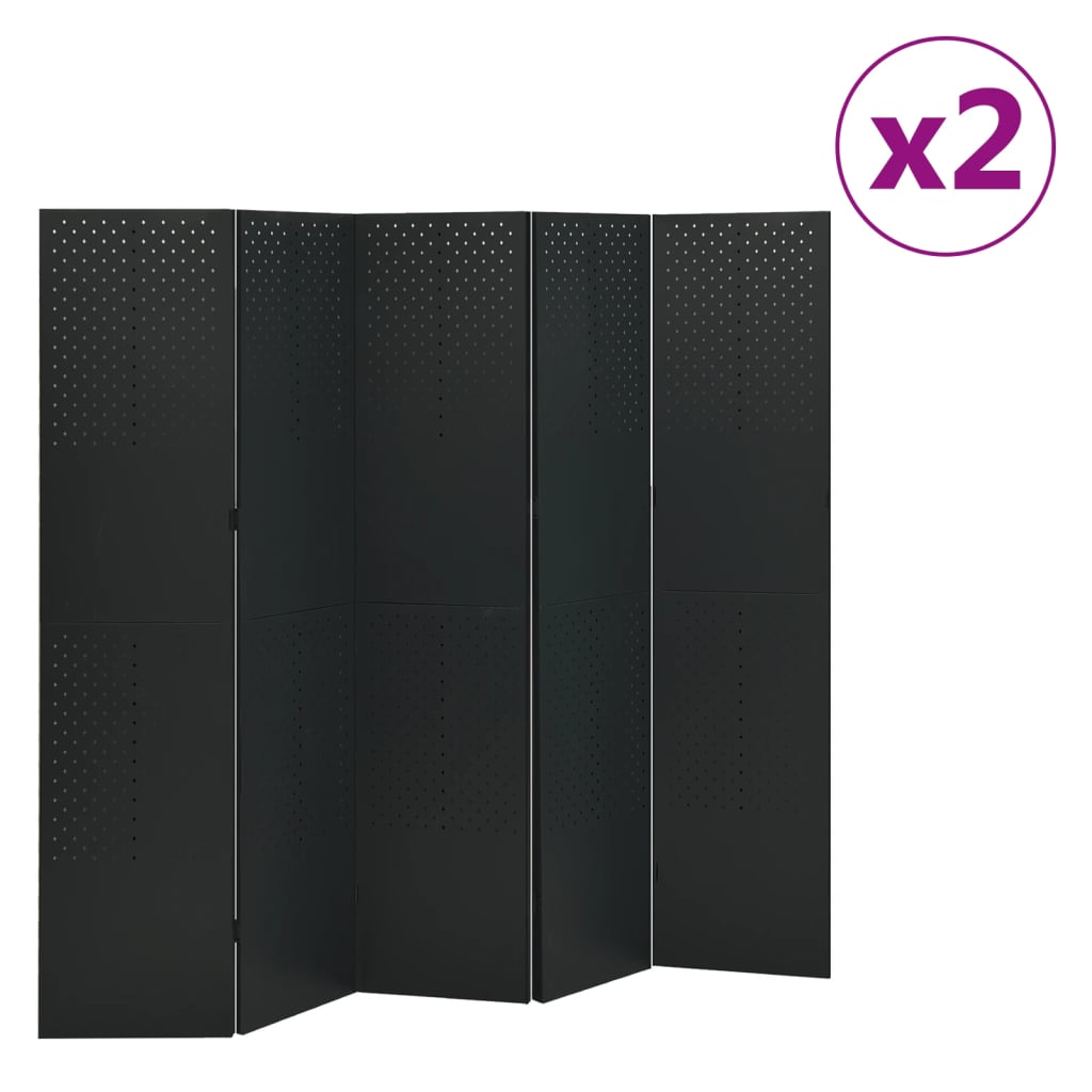 vidaXL 5-panels rumdeler 2 stk. 200x180 cm stål sort