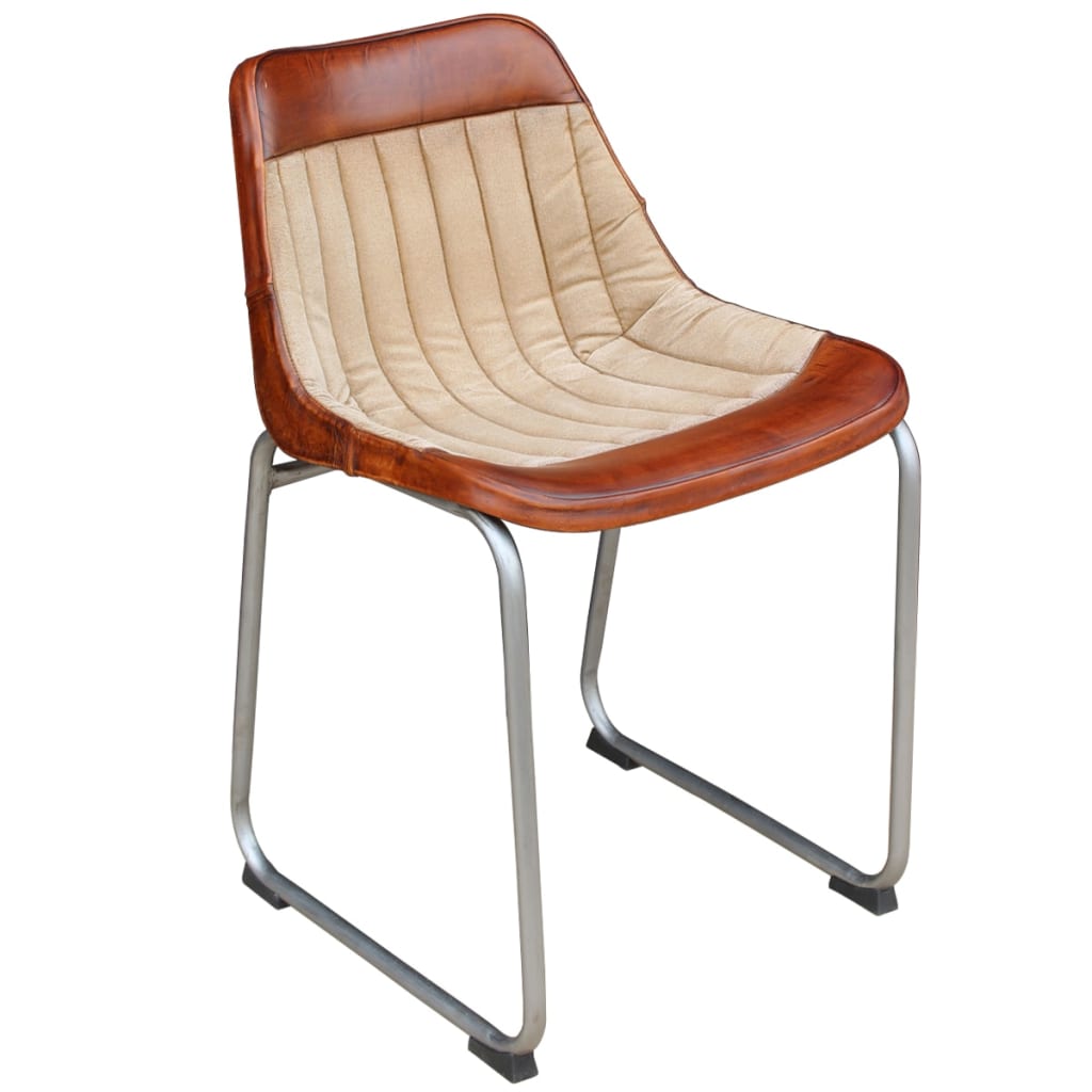 vidaXL spisebordsstole 2 stk. ægte læder og kanvas brun og beige