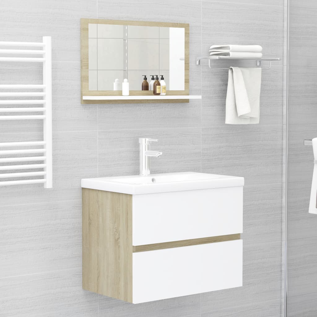 vidaXL badeværelsesspejl 60x10,5x37 cm spånplade hvid og sonoma-eg