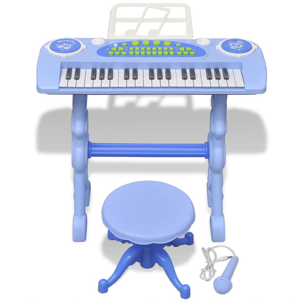 vidaXL legetøjskeyboard med skammel/mikrofon blå
