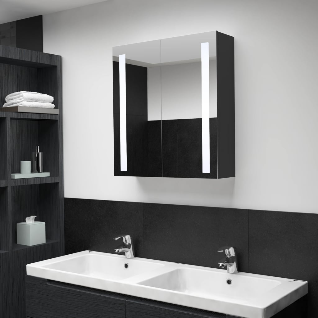 vidaXL badeværelsesskab med spejl + LED-lys 62x14x60 cm