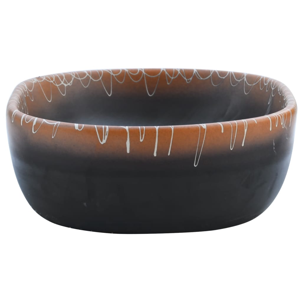 vidaXL håndvask til bordplade 47x33x13 cm oval keramik sort og orange