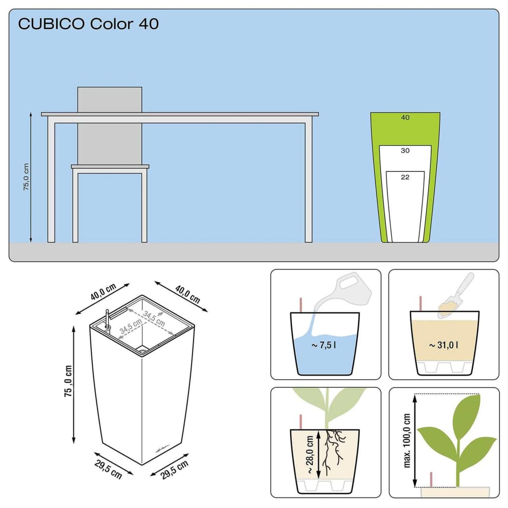 LECHUZA plantekrukke Cubico Color 40 ALL-IN-ONE skifergrå 13158
