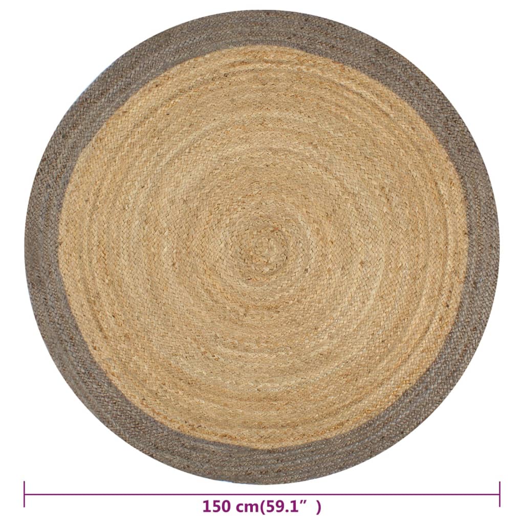 vidaXL håndlavet gulvtæppe 150 cm jute grå kant