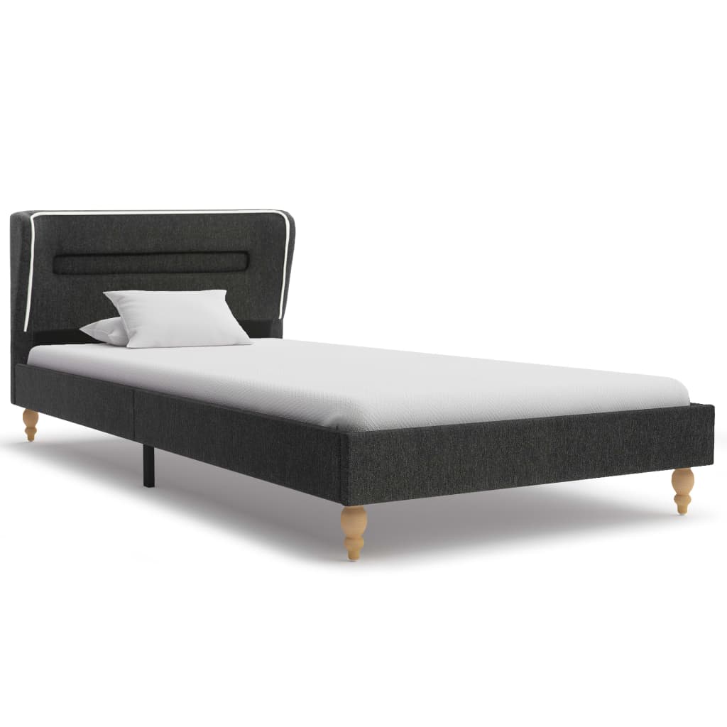 vidaXL seng med LED og madras 90 x 200 cm sækkelærred mørkegrå