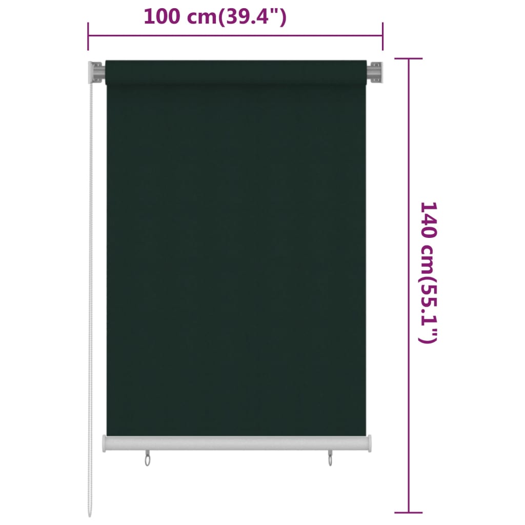 vidaXL udendørs rullegardin 100x140 cm HDPE mørkegrøn