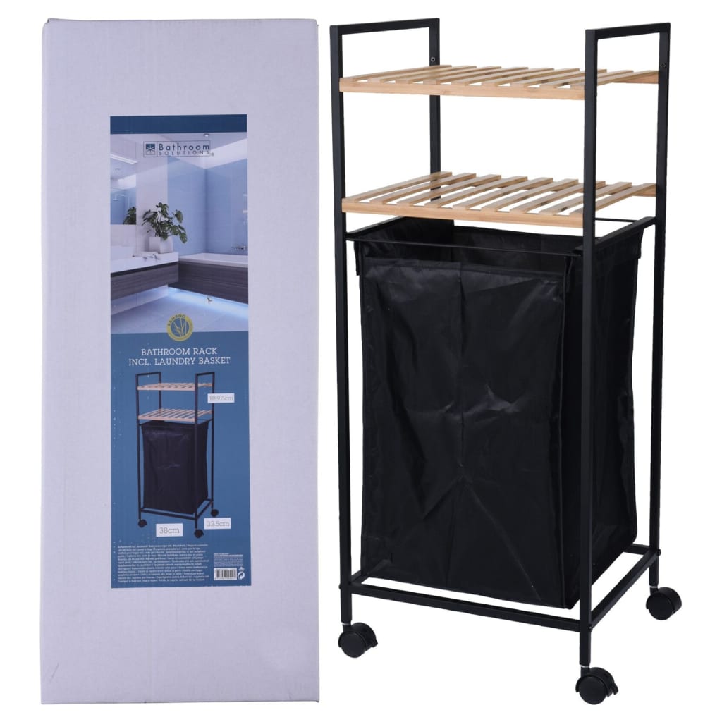 Bathroom Solutions reol med 2 hylder og vasketøjskurv 89,5 cm bambus